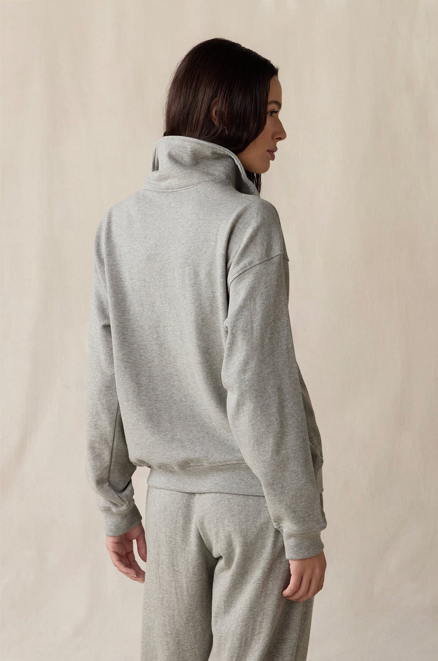 Quarter Zip Sweatshirt and Relaxed Pocket Sweatpant in heather grey terry - the lady & the sailor