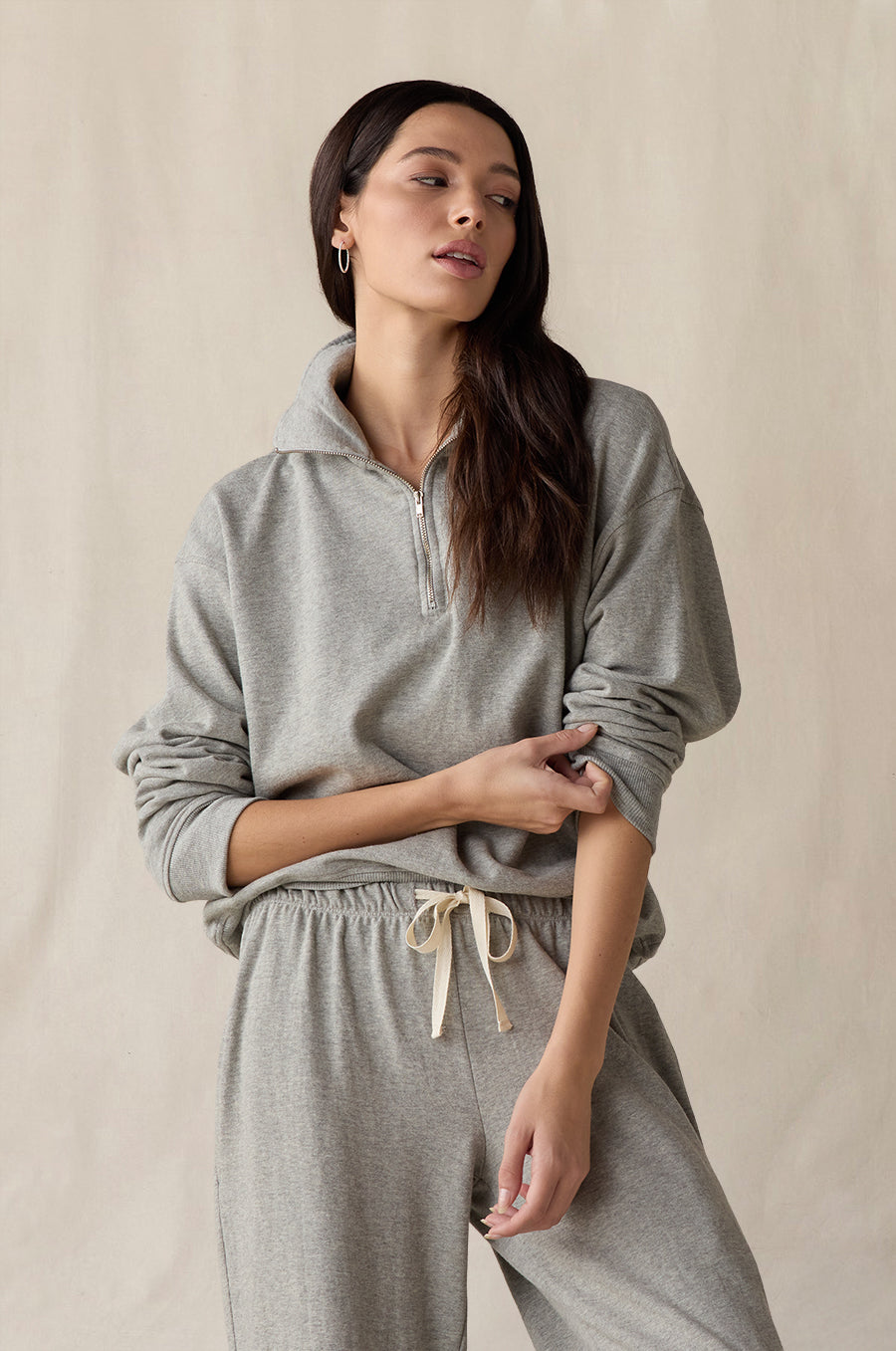 Quarter Zip Sweatshirt and Relaxed Pocket Sweatpant in heather grey terry - the lady & the sailor