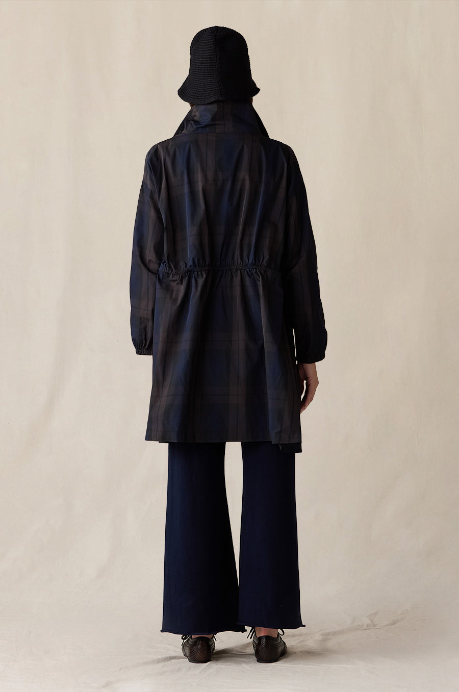 Anorak Jacket in midnight tartan styled with the French Flare Pant in navy, and Knit Chapeau in black - the lady & the sailor