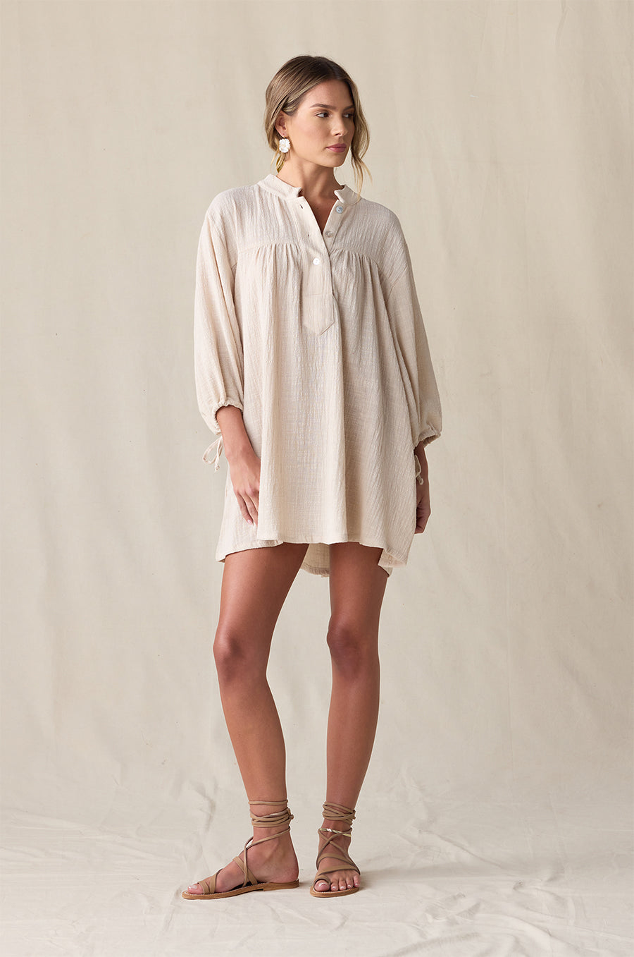 BILLOW SLEEVE MINI DRESS IN BONE GAUZE - the lady & the sailor