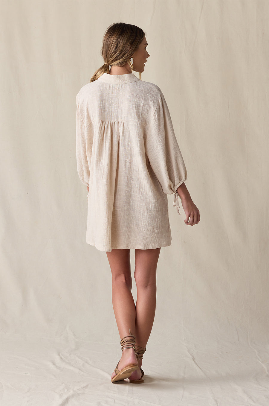 BILLOW SLEEVE MINI DRESS IN BONE GAUZE - the lady & the sailor