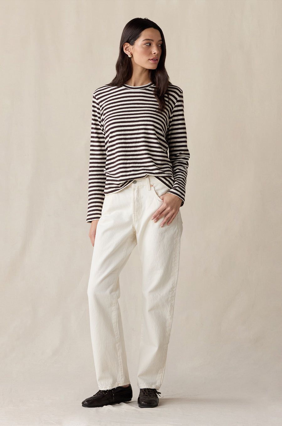 Relaxed L/S Tee in cocoa stripe - the lady & the sailor
