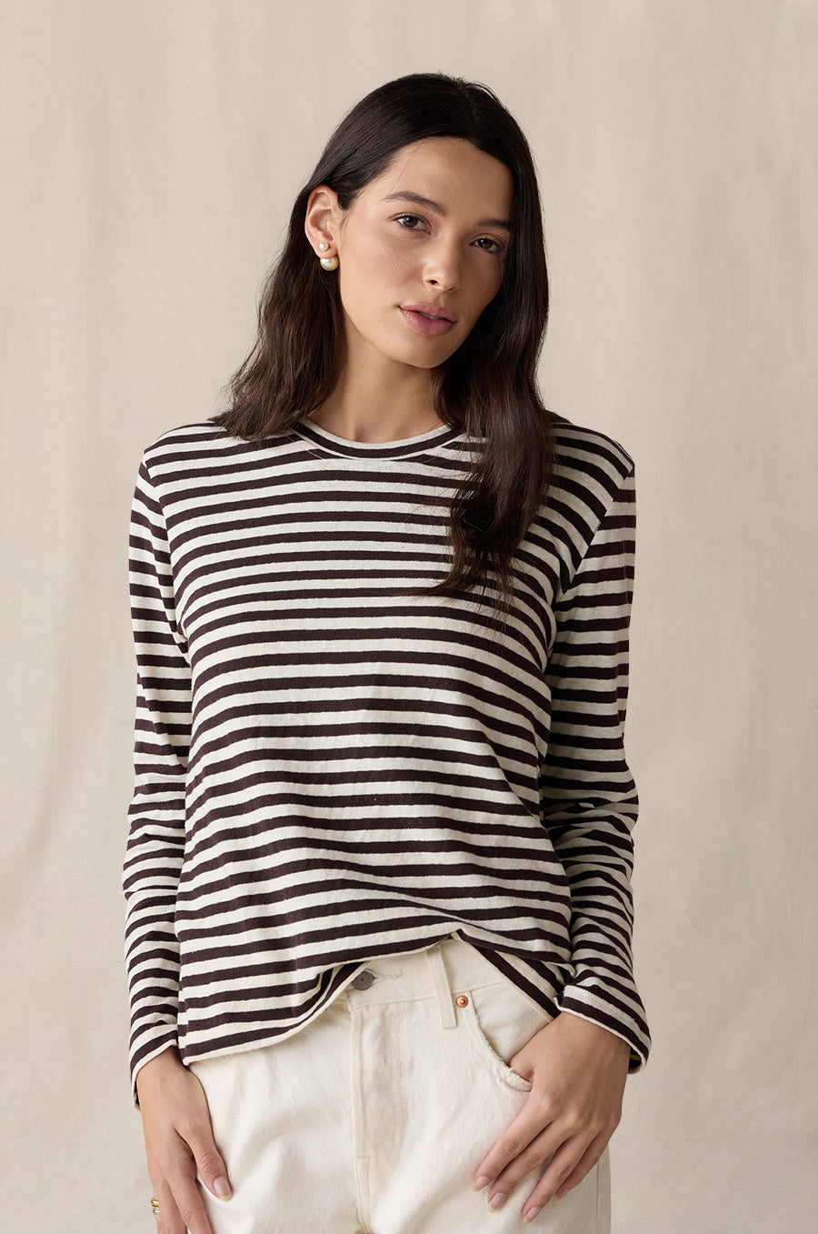 Relaxed L/S Tee in cocoa stripe - the lady & the sailor