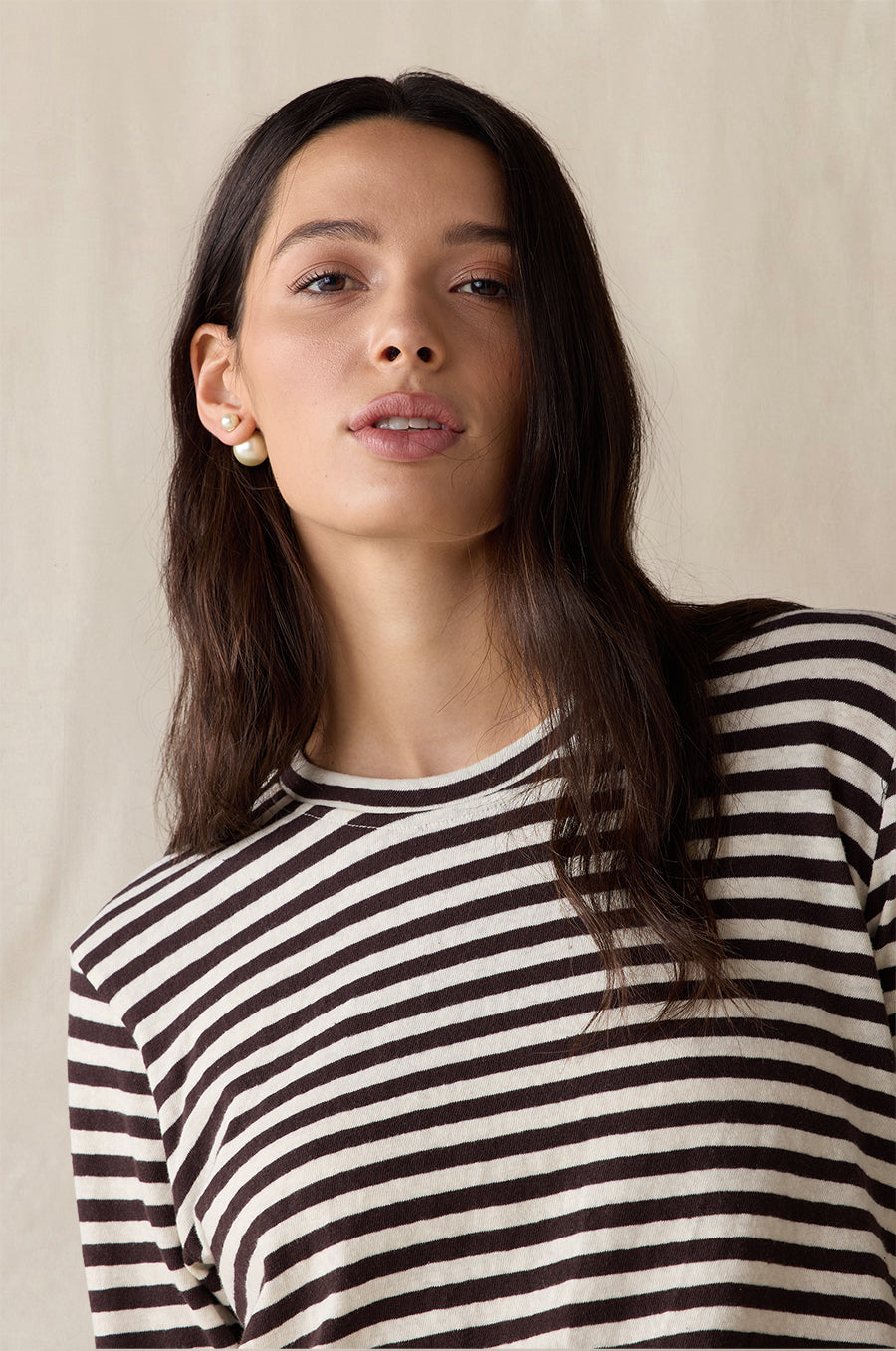 Relaxed L/S Tee in cocoa stripe - the lady & the sailor