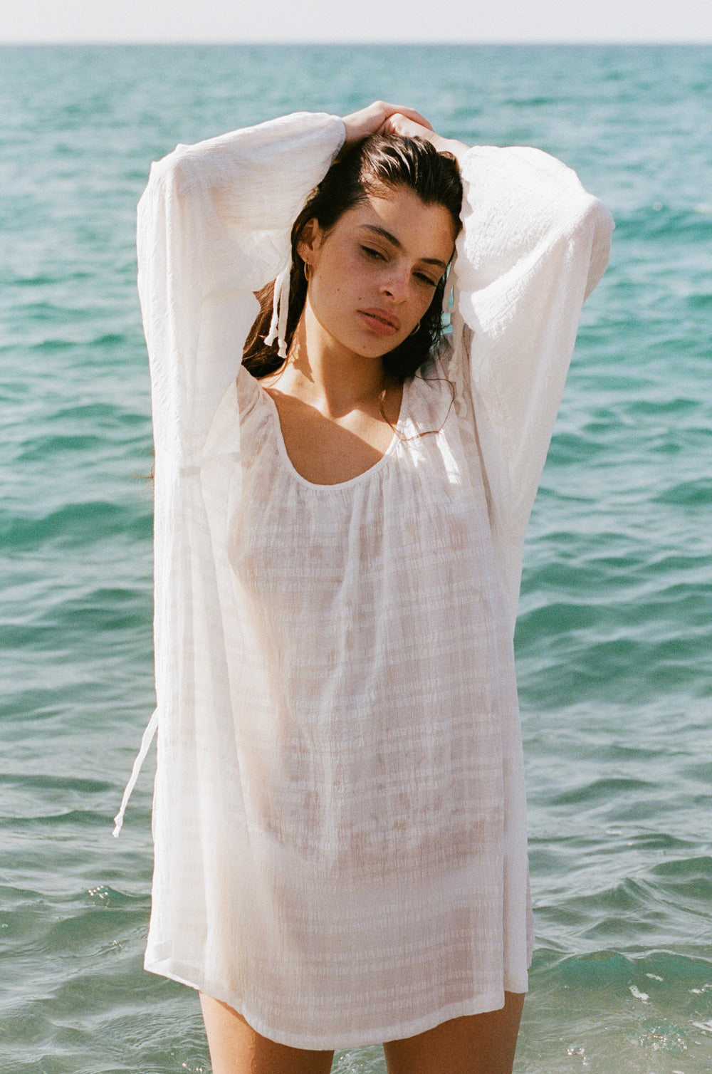 backless beach mini in white plaid gauze - the lady & the sailor