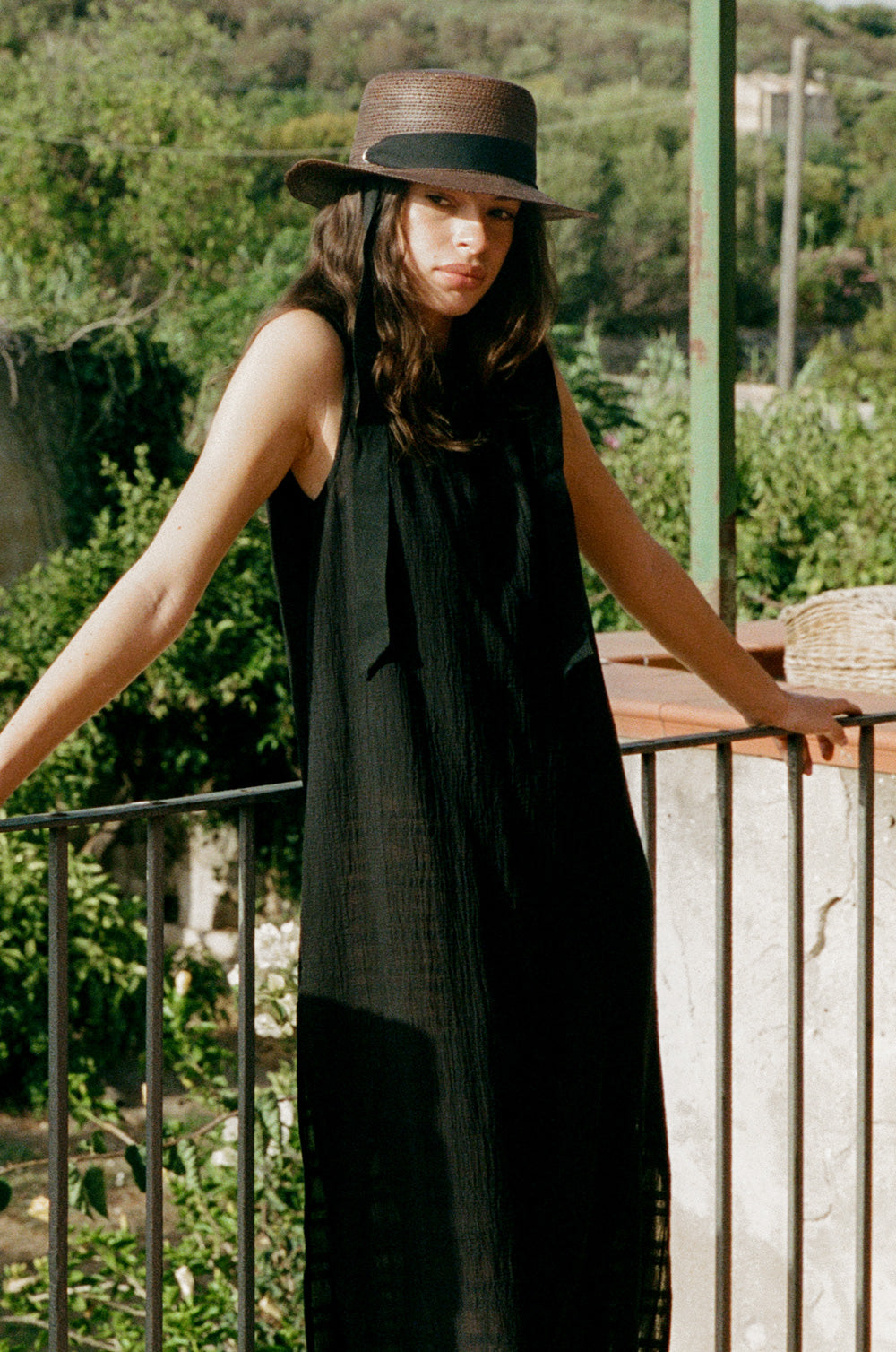 bateau maxi dress in black plaid gauze - the lady & the sailor