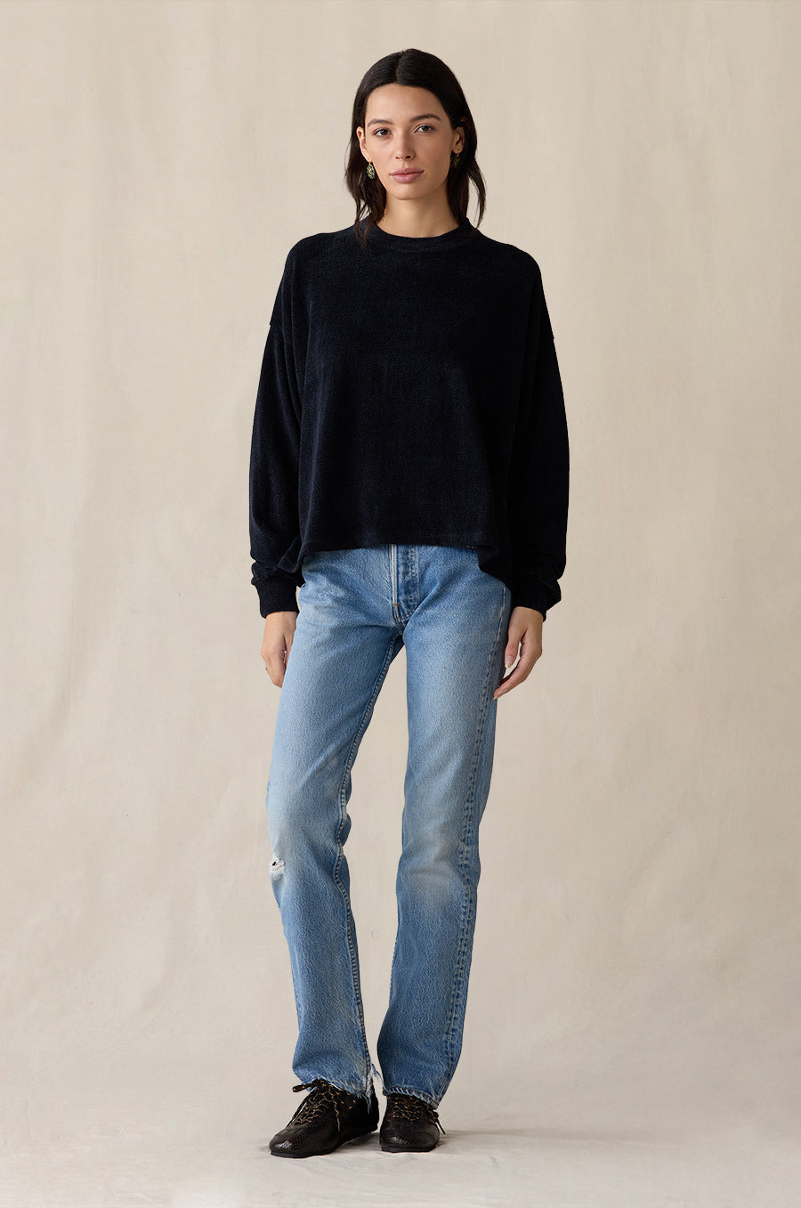 Slouchy Sweatshirt in midnight chenille - the lady & the sailor