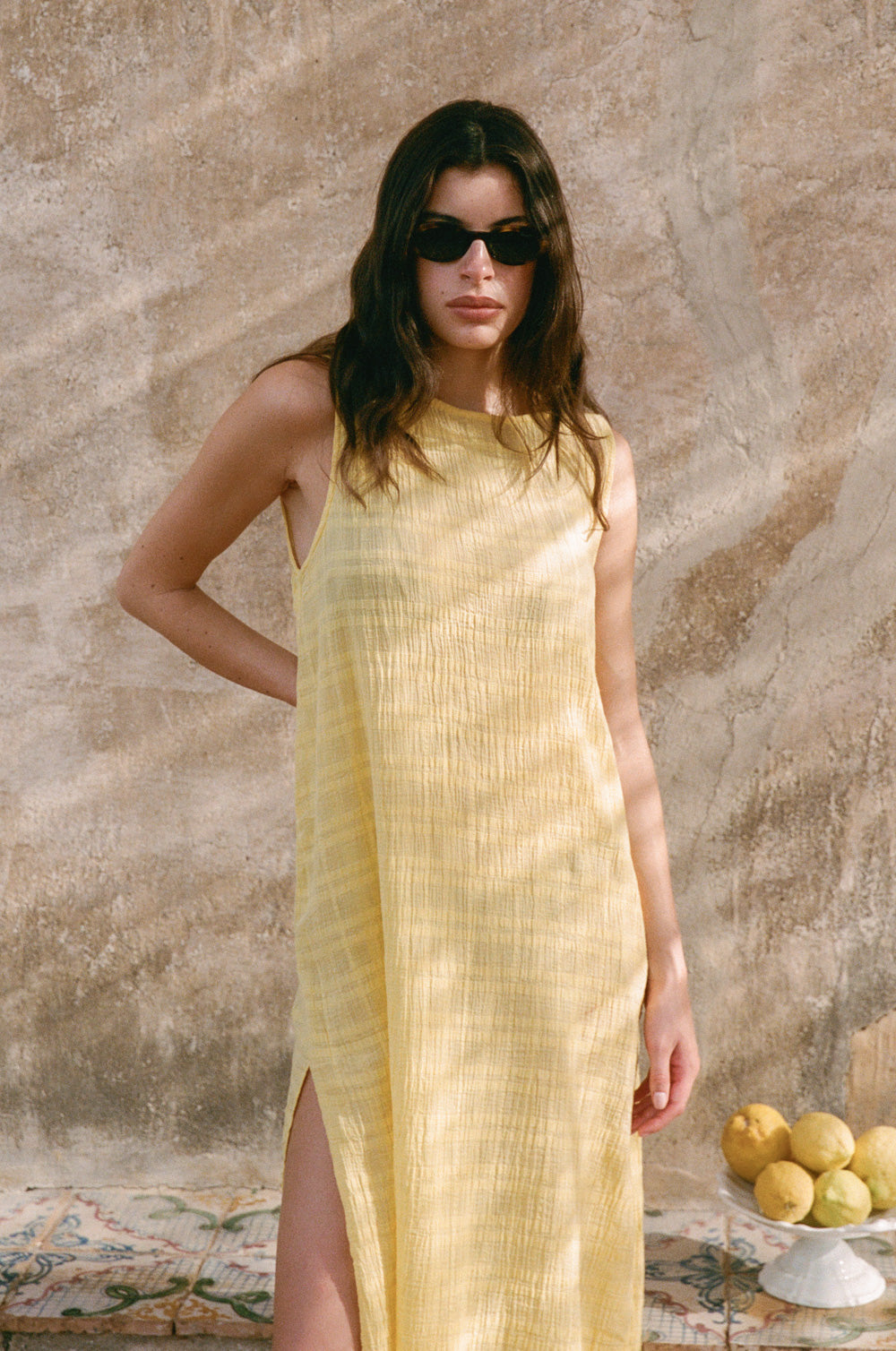 bateau maxi dress in limone plaid gauze - the lady & the sailor