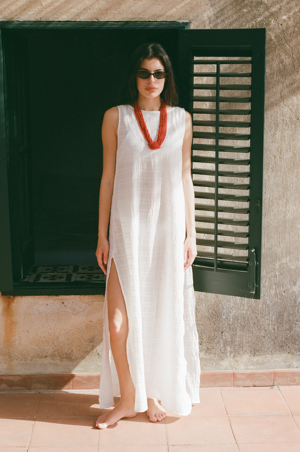 bateau maxi dress in white plaid gauze - the lady & the sailor