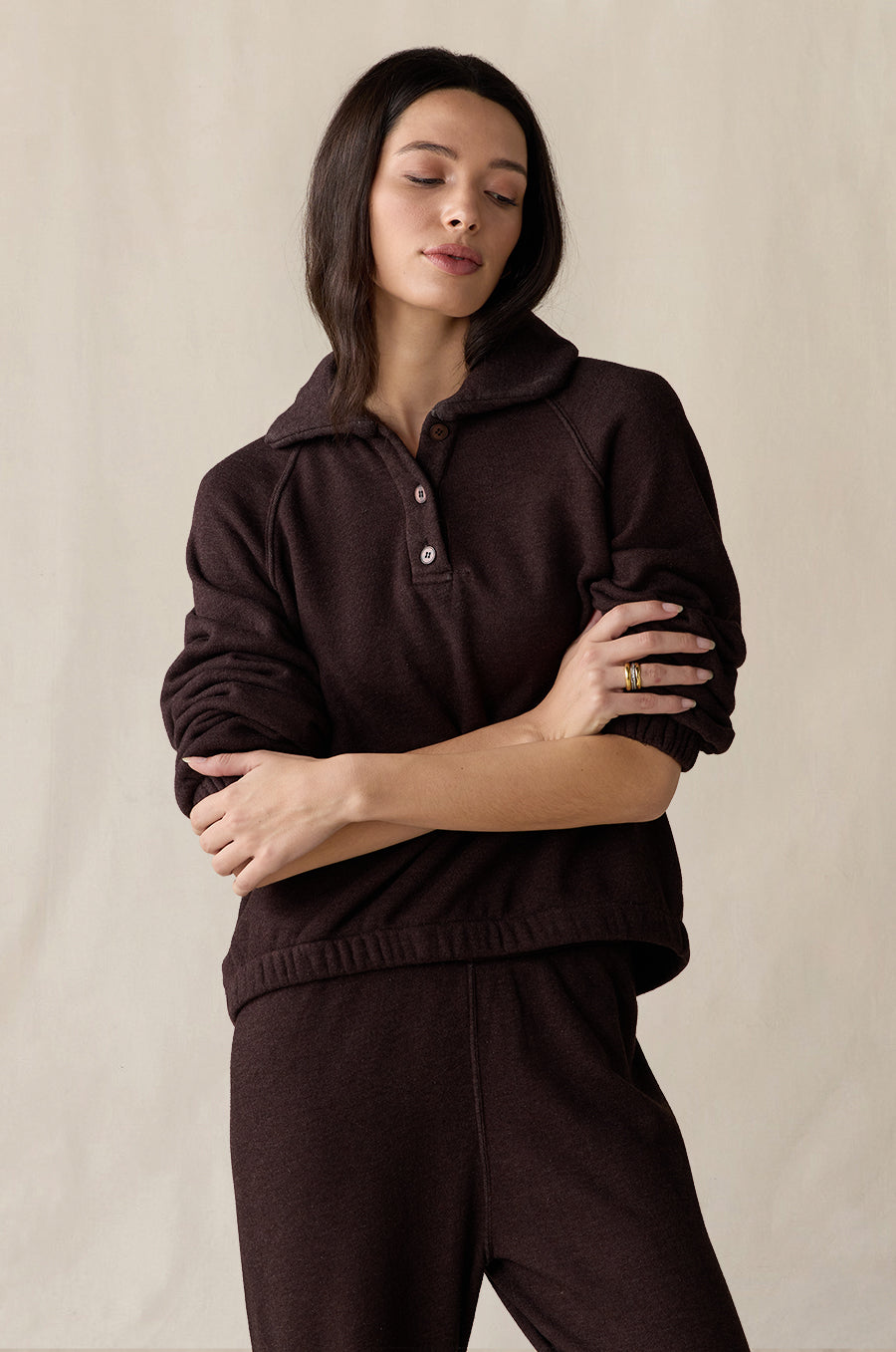 Mariner Fleece Polo and Classic Fleece Sweatpant in espresso - the lady & the sailor