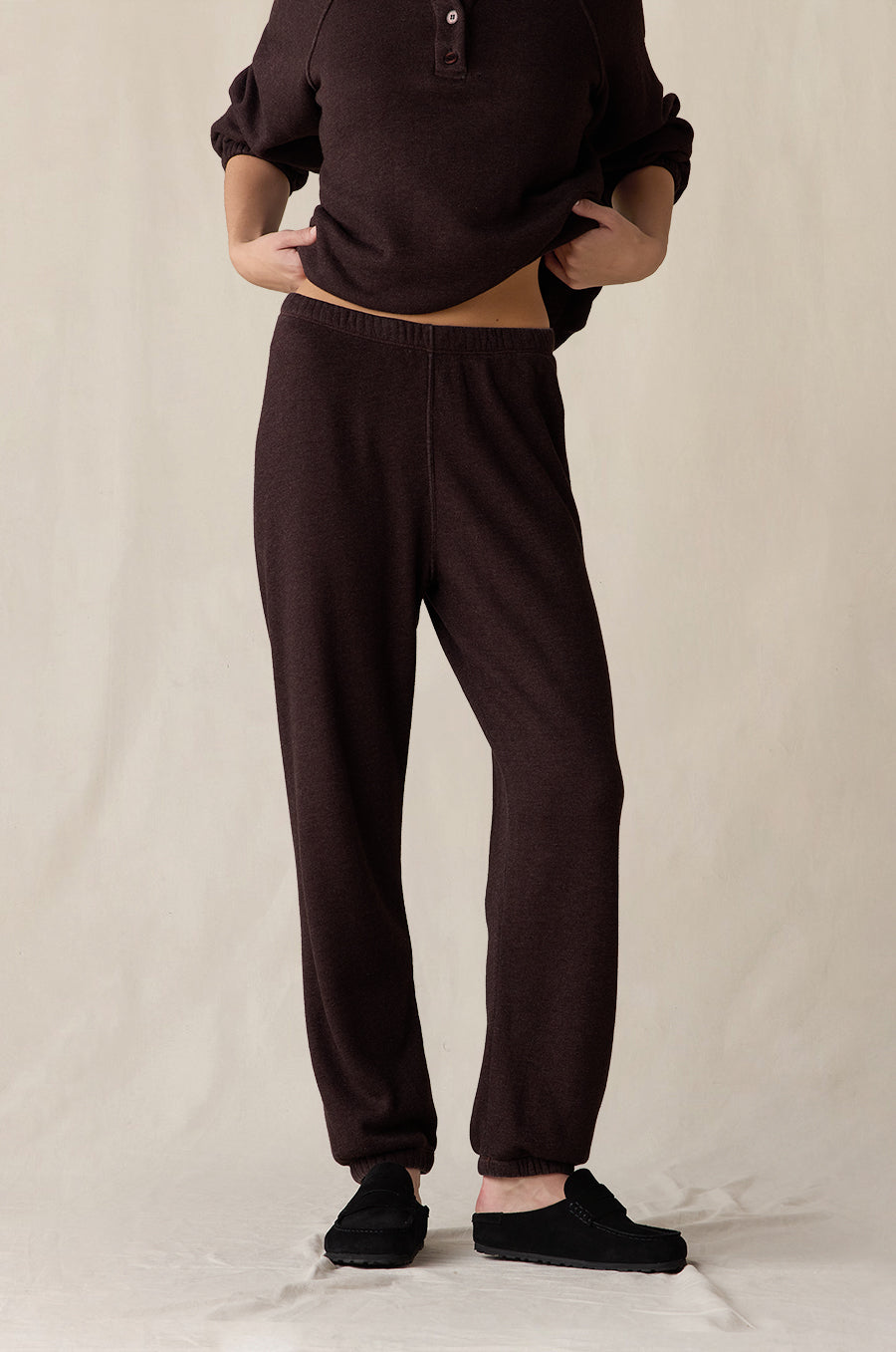 Mariner Fleece Polo and Classic Fleece Sweatpant in espresso - the lady & the sailor