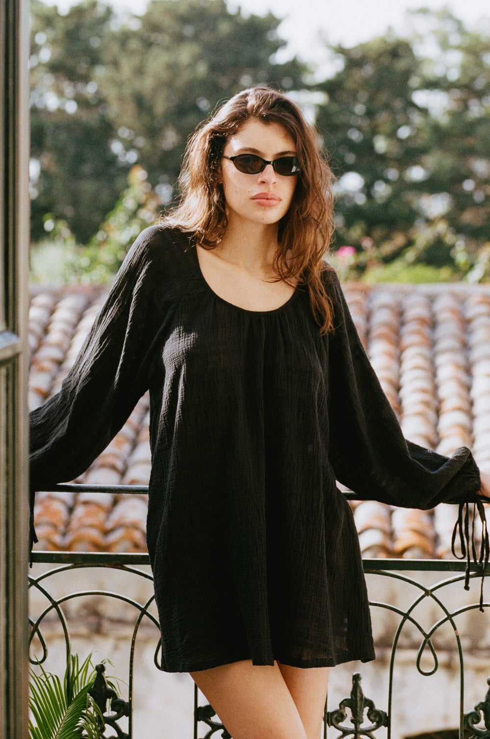 backless beach mini in black plaid gauze - the lady & the sailor