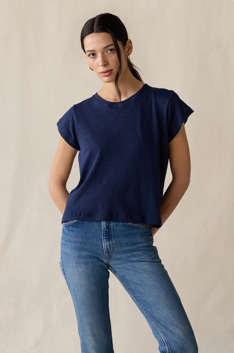 Shrunken BF Tee in heather indigo knit cotton - the lady & the sailor