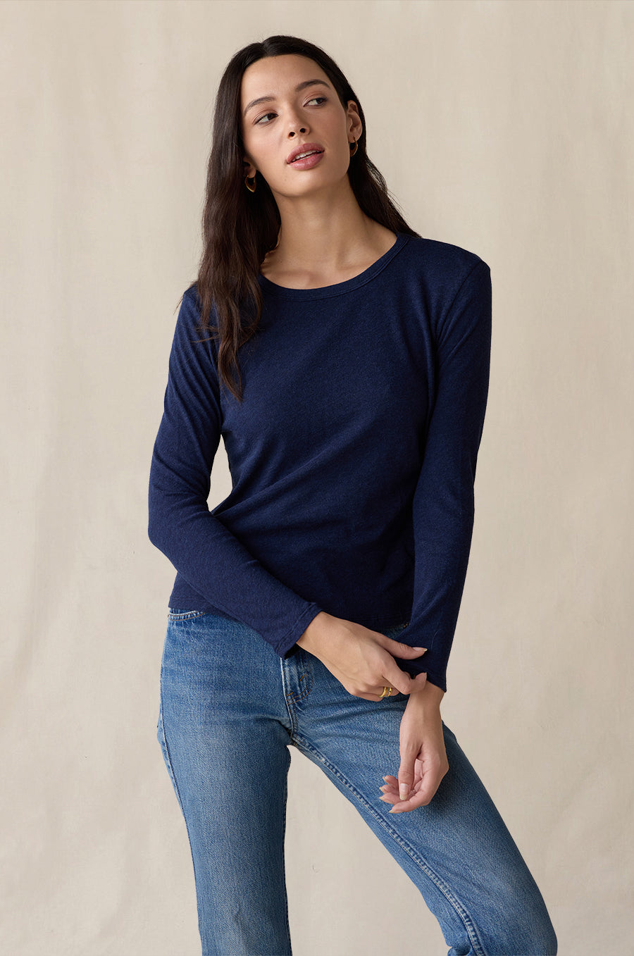 L/S Scoop Tee in heather indigo knit cotton - the lady & the sailor