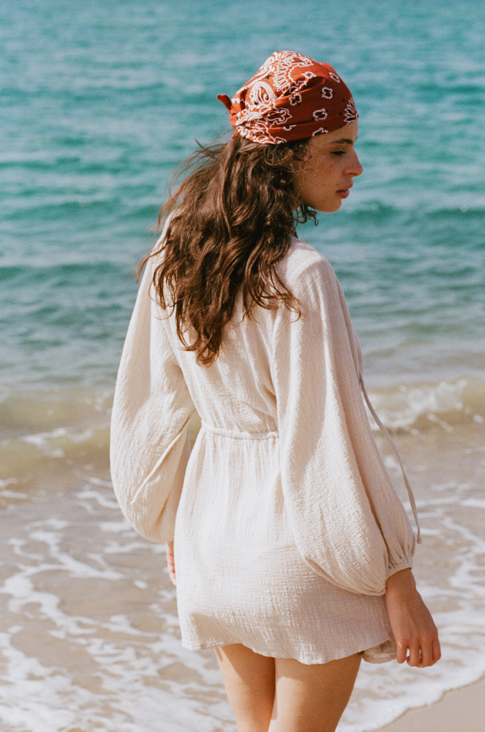 cinched mini dress in bone gauze - the lady & the sailor