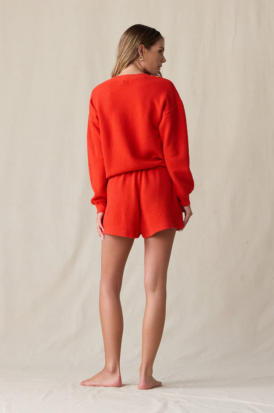 LE CLASSIQUE CREW IN TOMATO BOUCLÉ STYLED WITH THE EVERYDAY SHORT IN TOMATO BOUCLÉ - the lady & the sailor
