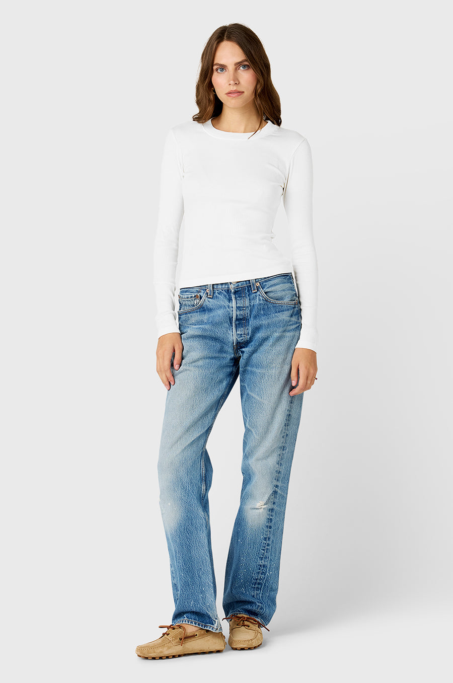 L/S CLASSIC TEE IN WHITE CLASSIC RIB