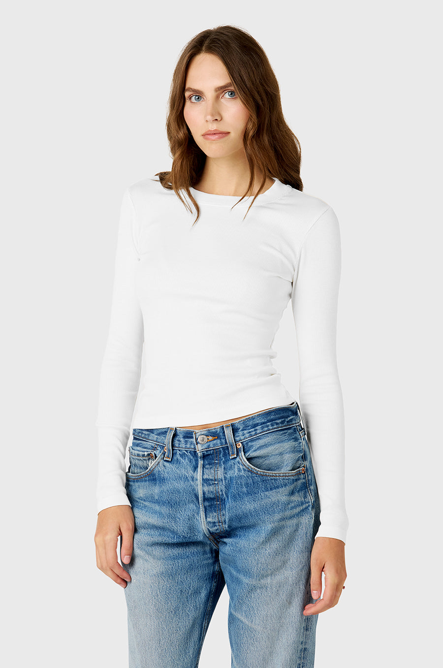 L/S CLASSIC TEE IN WHITE CLASSIC RIB