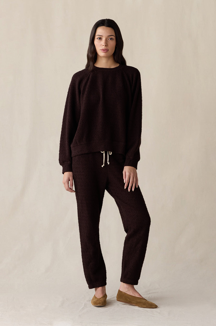 Full Length Vintage Sweatpant and Brentwood Sweatshirt in espresso bouclé - the lady & the sailor