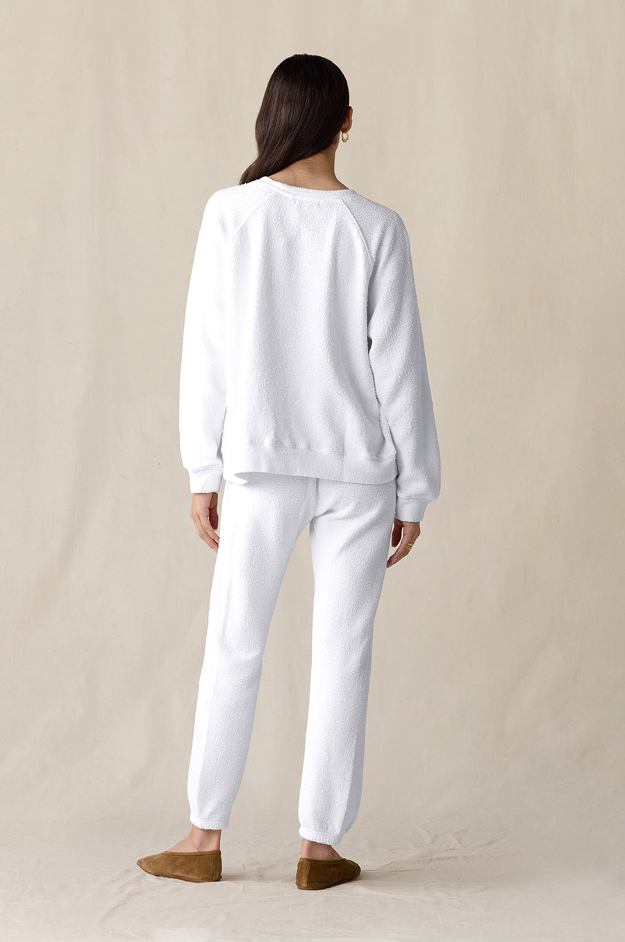FULL LENGTH VINTAGE SWEATPANT IN WHITE BOUCLÉ