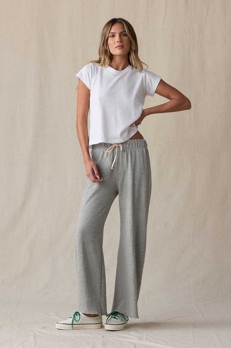 SHRUNKEN BF TEE IN WHITE VINTAGE COTTON STYLED WITH FRENCH FLARE PANT IN HEATHER GREY COTTON - the lady & the sailor