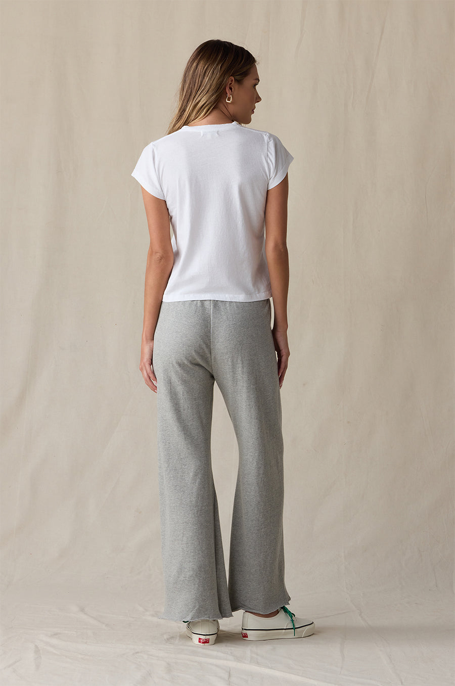 SHRUNKEN BF TEE IN WHITE VINTAGE COTTON STYLED WITH FRENCH FLARE PANT IN HEATHER GREY COTTON - the lady & the sailor