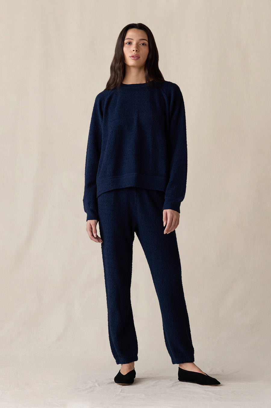 Brentwood Sweatshirt and Vintage Sweatpant in indigo bouclé - the lady & the sailor