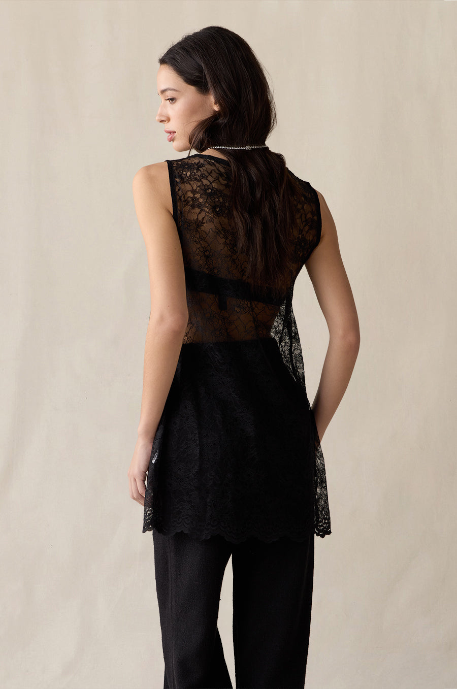 The Mini Lace Tunic in black styled with the Slouchy High Waisted Trousers in Jet Black - the lady & the sailor