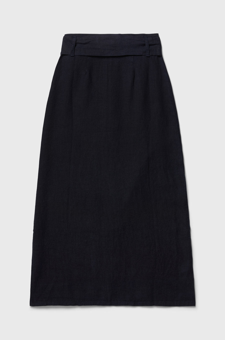 the lady & the sailor Button Front Skirt in Navy Linen.