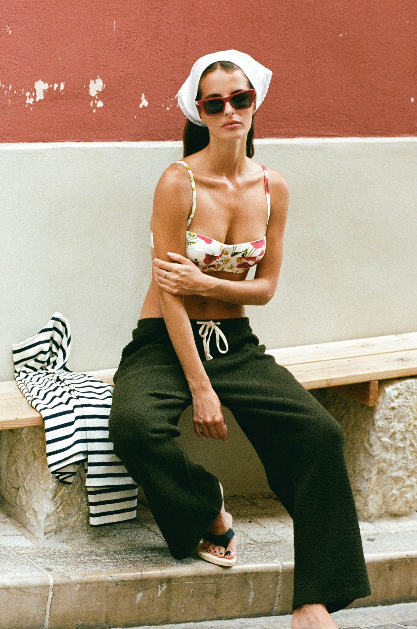 THE BOXY PULLOVER IN NAVY STRIPE STYLED WITH THE EVERY DAY PANT IN MOSS BOUCLÉ - the lady & the sailor