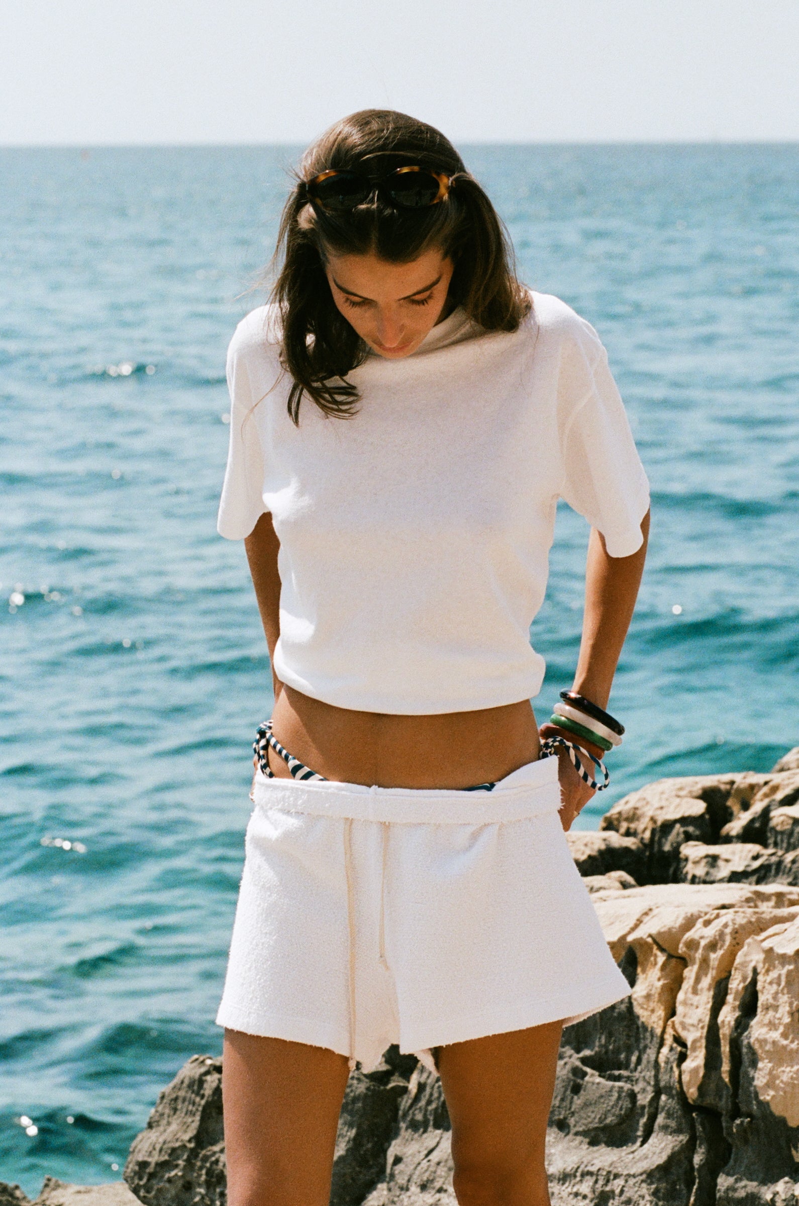 THE SLOUCHY TEE IN WHITE STYLED WITH THE EVERY DAY SHORT IN WHITE BOUCLÉ - the lady & the sailor
