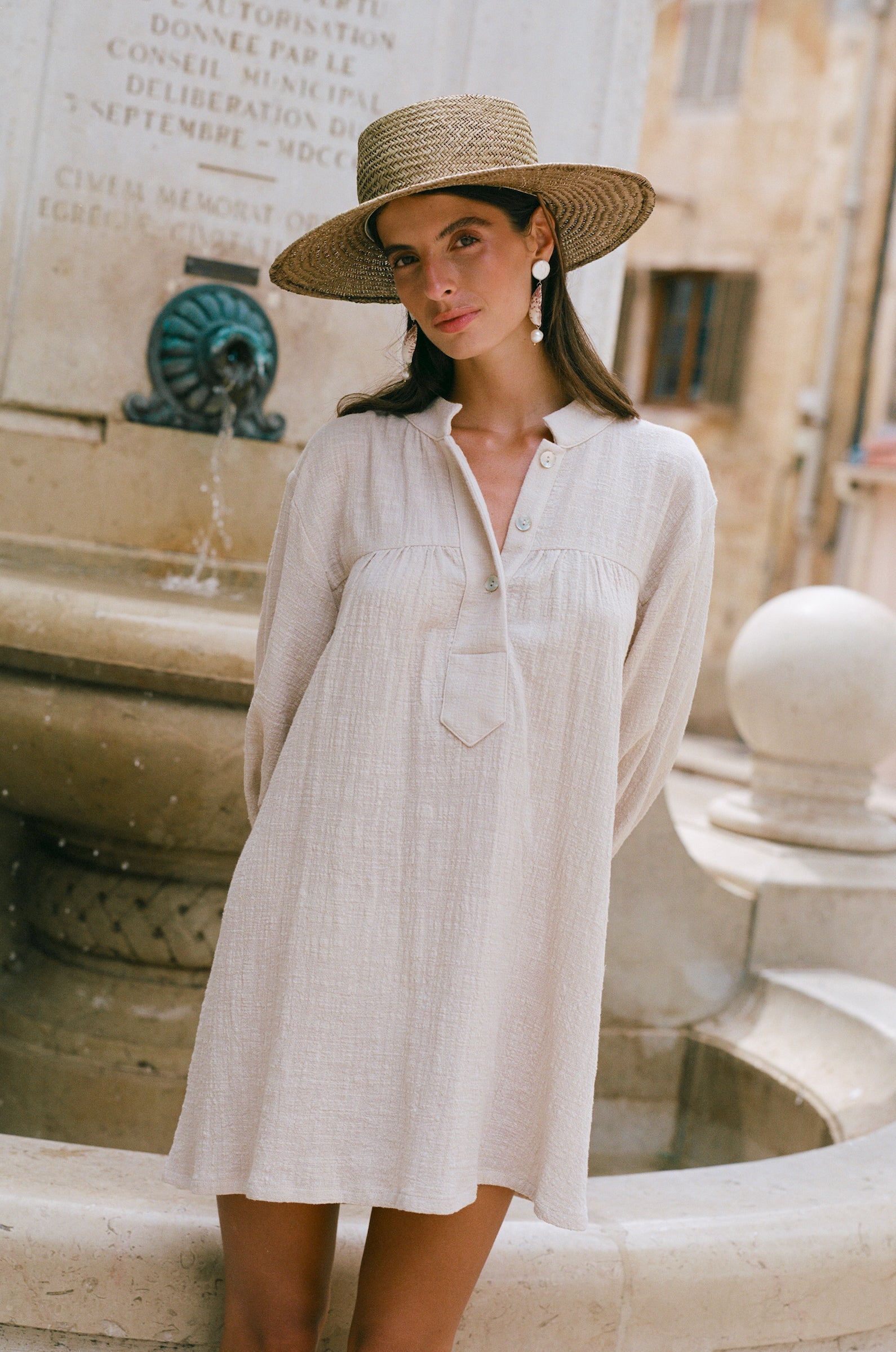 BILLOW SLEEVE MINI DRESS IN BONE GAUZE - the lady & the sailor