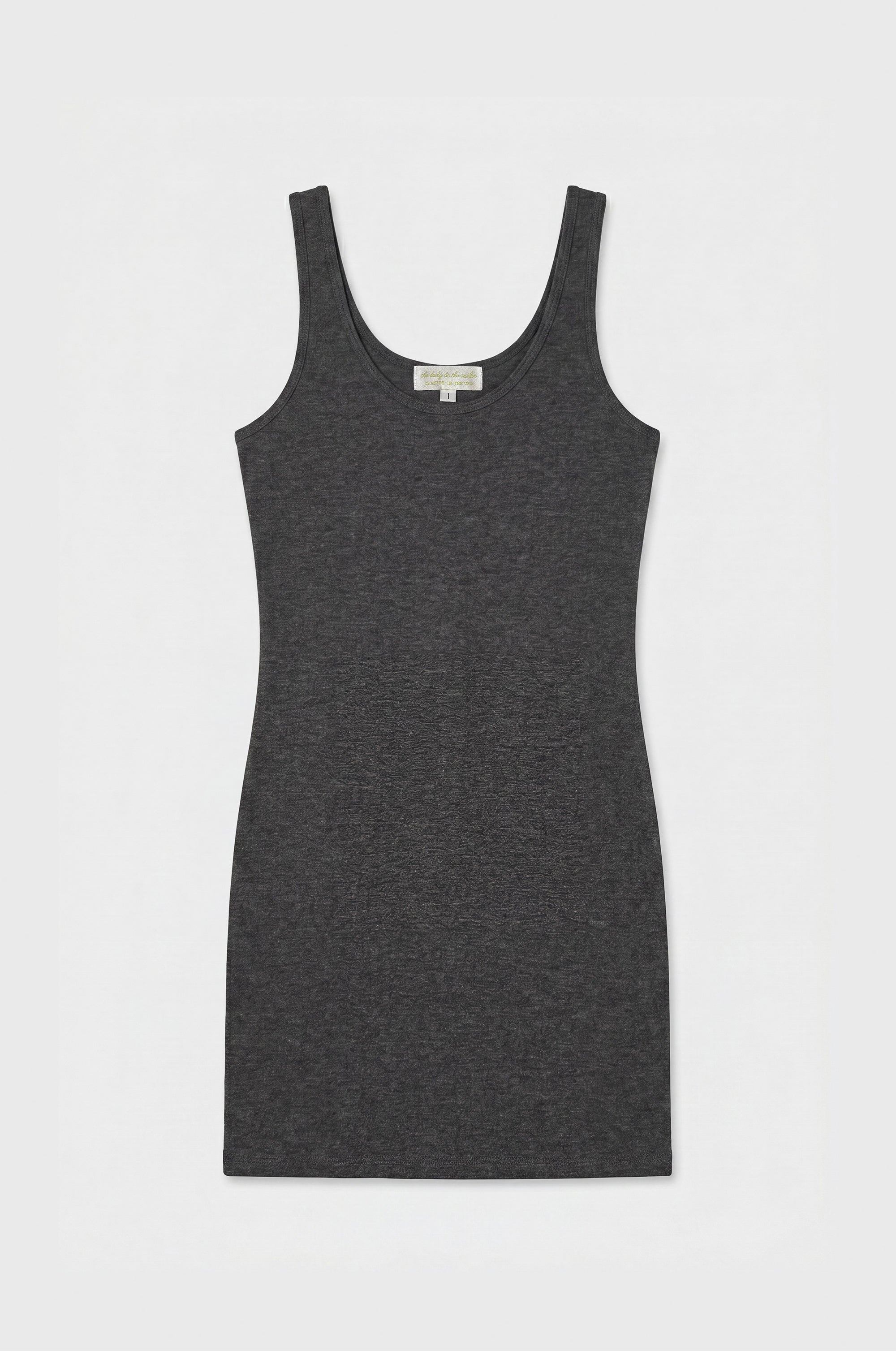 SLIP DRESS IN HEATHERED CHARCOAL