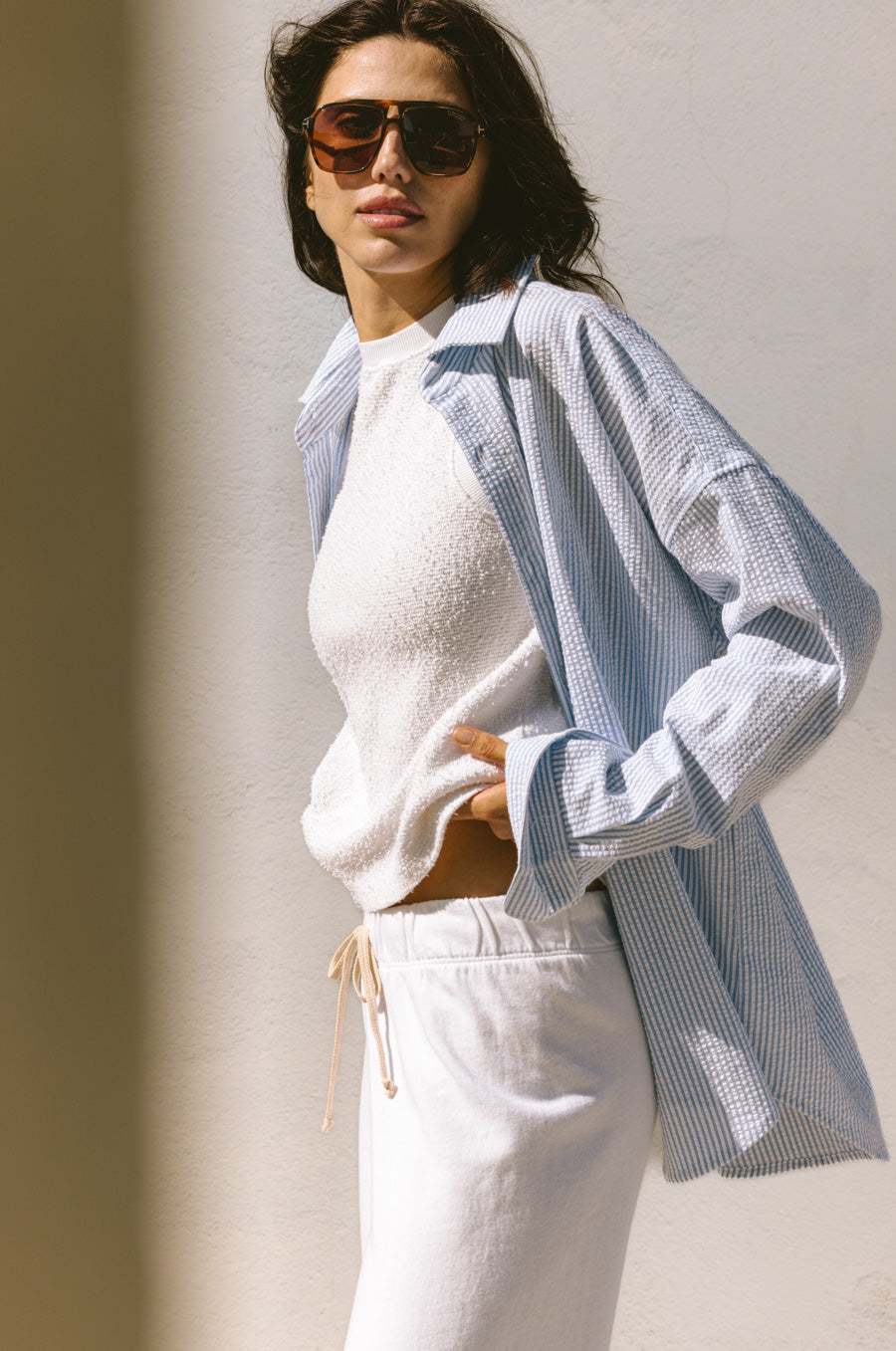 CREWNECK TANK IN WHITE BOUCLÉ