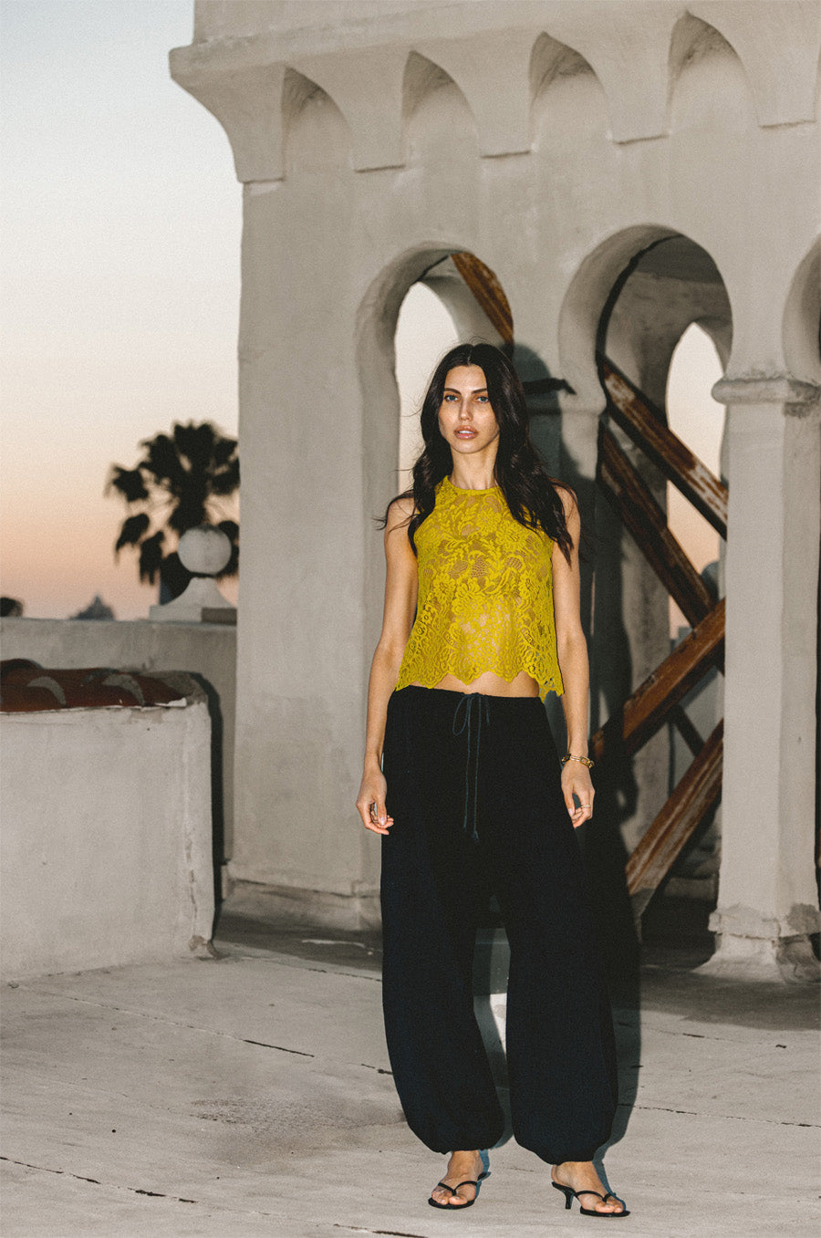 SCALLOPED LACE TANK IN CHARTREUSE