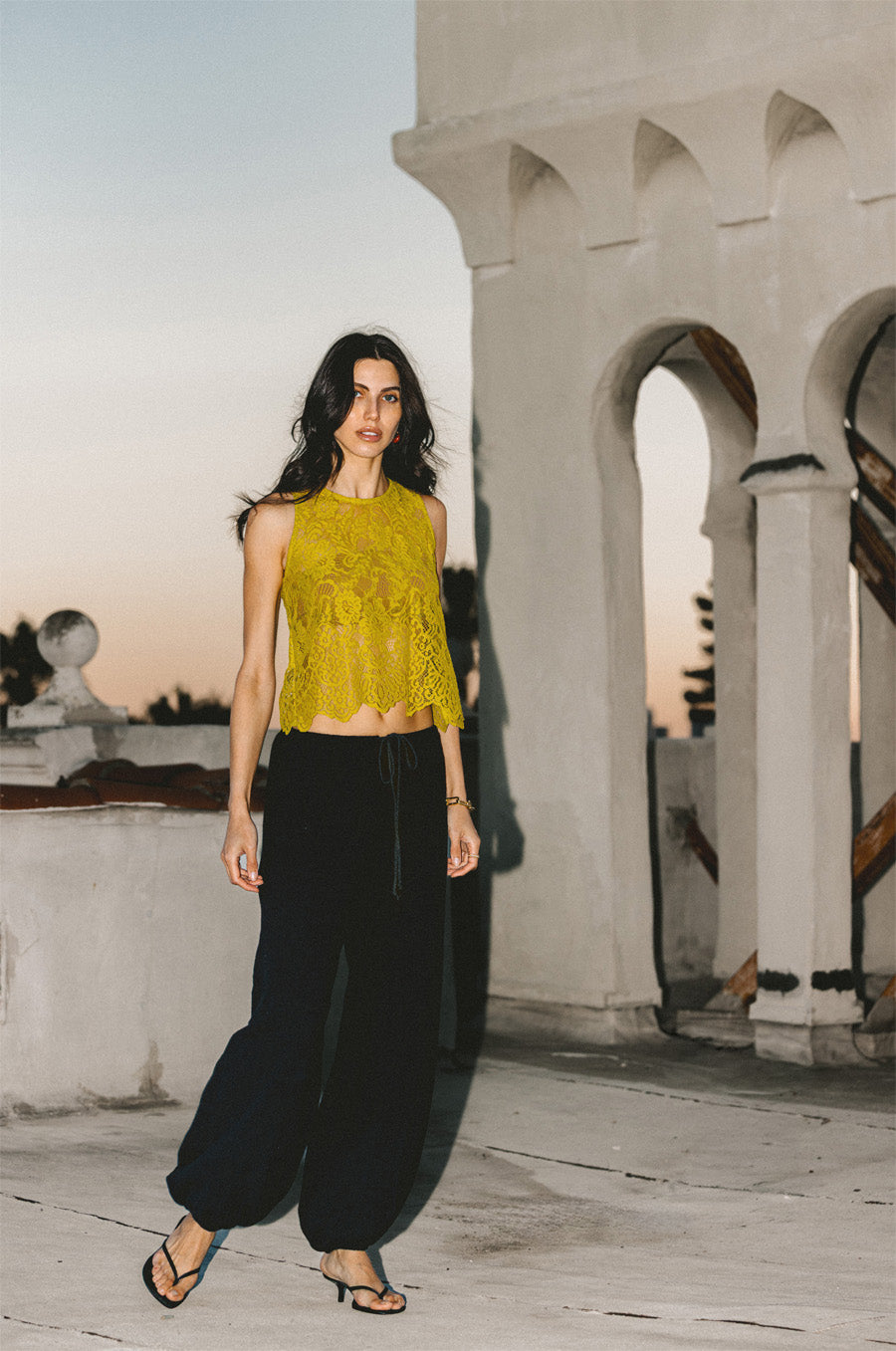 SCALLOPED LACE TANK IN CHARTREUSE