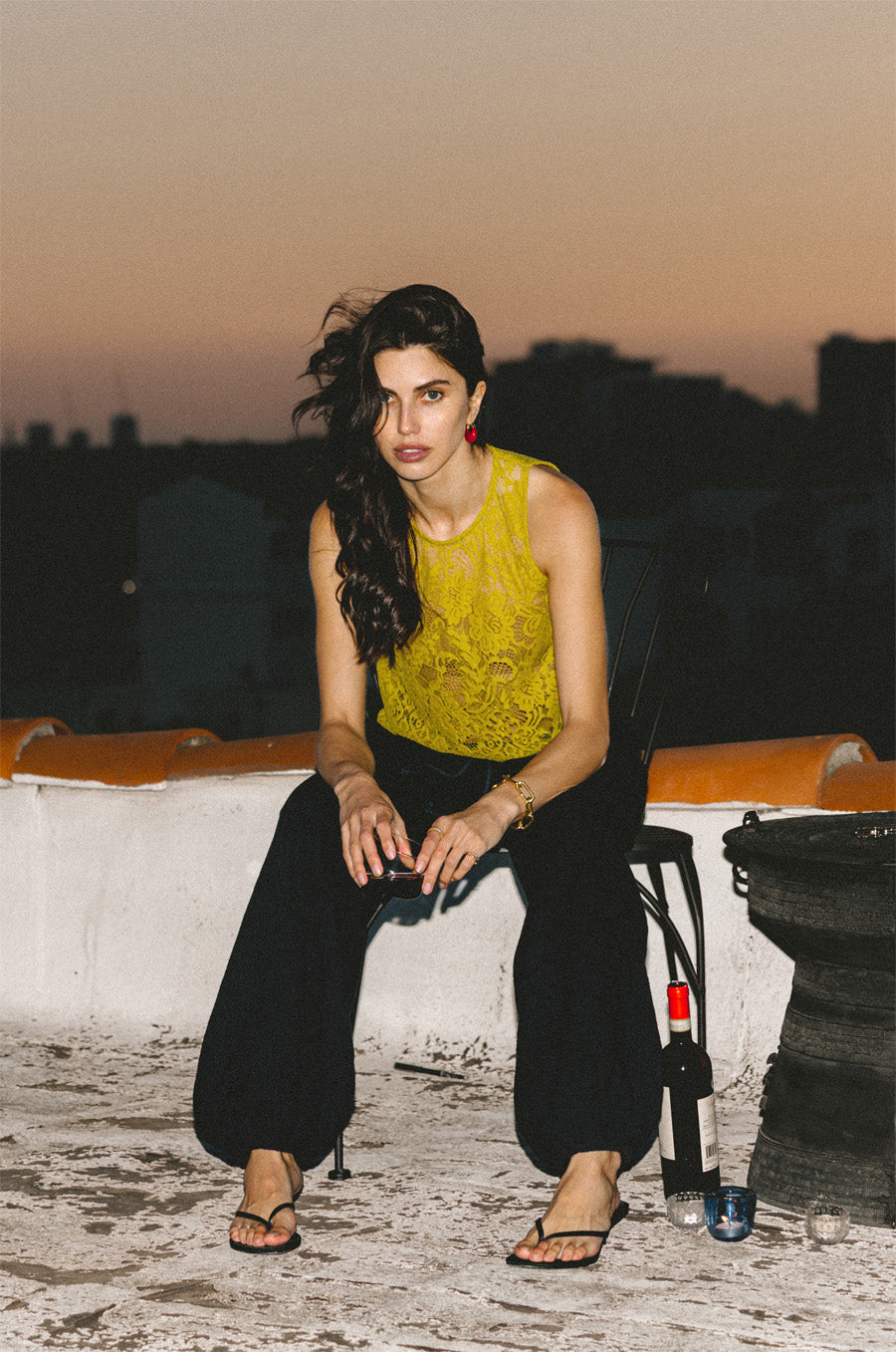 SCALLOPED LACE TANK IN CHARTREUSE