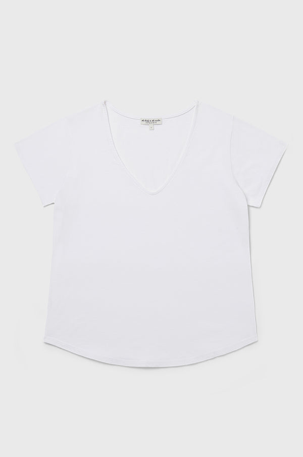 the lady & the sailor V Neck Tee in White Organic Cotton Jersey.