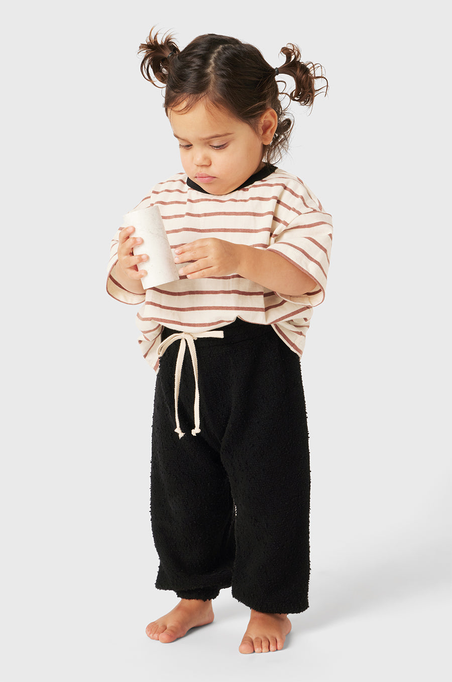 Model wearing Kids Vintage Sweatpants in Black Bouclé little lady & petit sailor