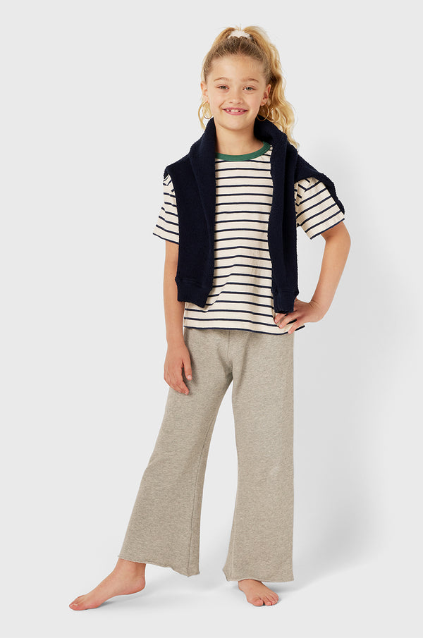 Model wearing Kids French Flare Pant in Heather Grey Cotton little lady & petit sailor