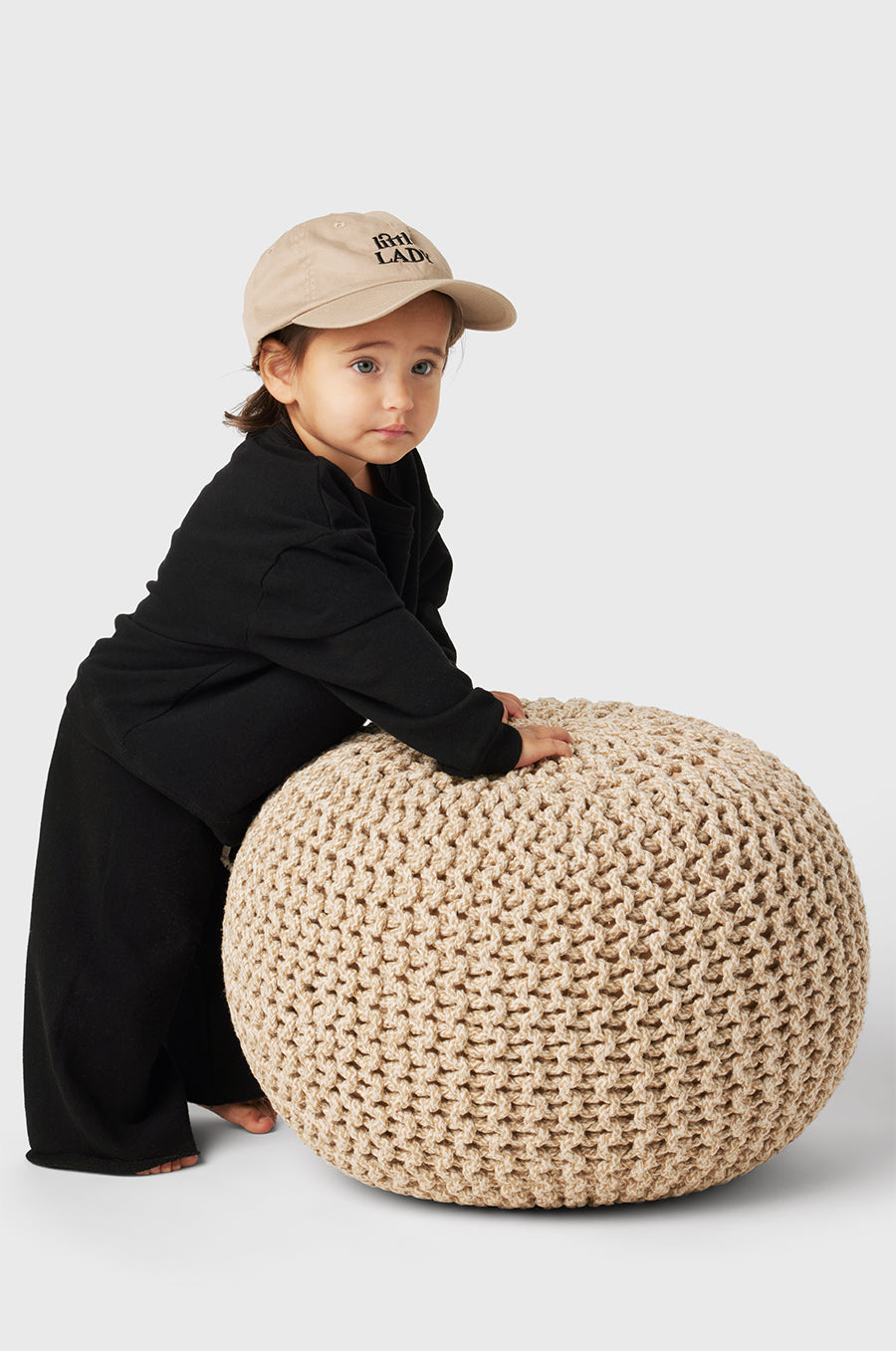 Model wearing Little Lady Baseball Cap in Khaki/Black little lady & petit sailor