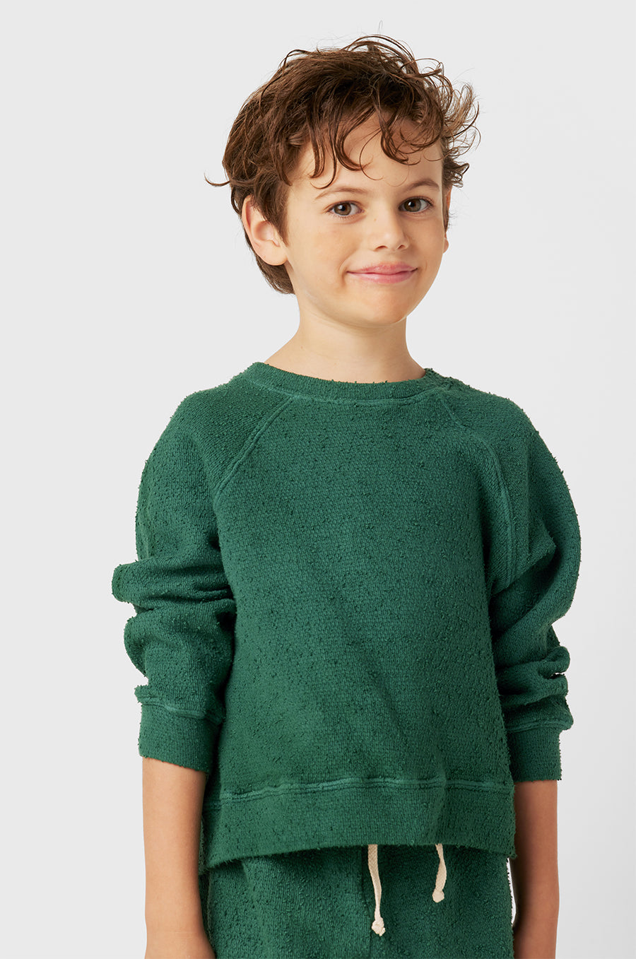 Kids Brentwood Sweatshirt in Pine Bouclé Kids Green Sweatshirt little lady & petit sailor