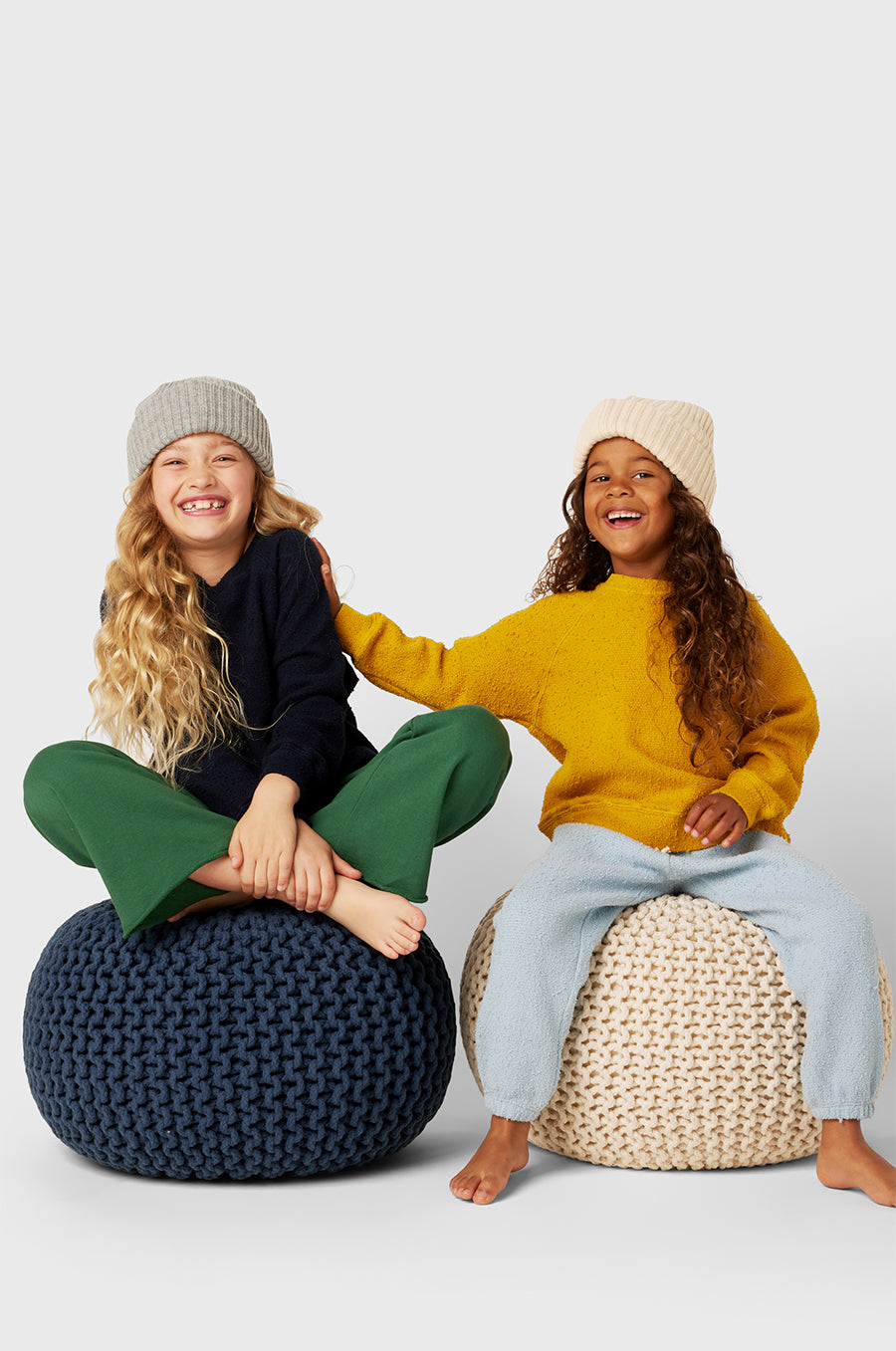 Model wearing Kids Vintage Sweatpants in Sky Blue Bouclé little lady & petit sailor