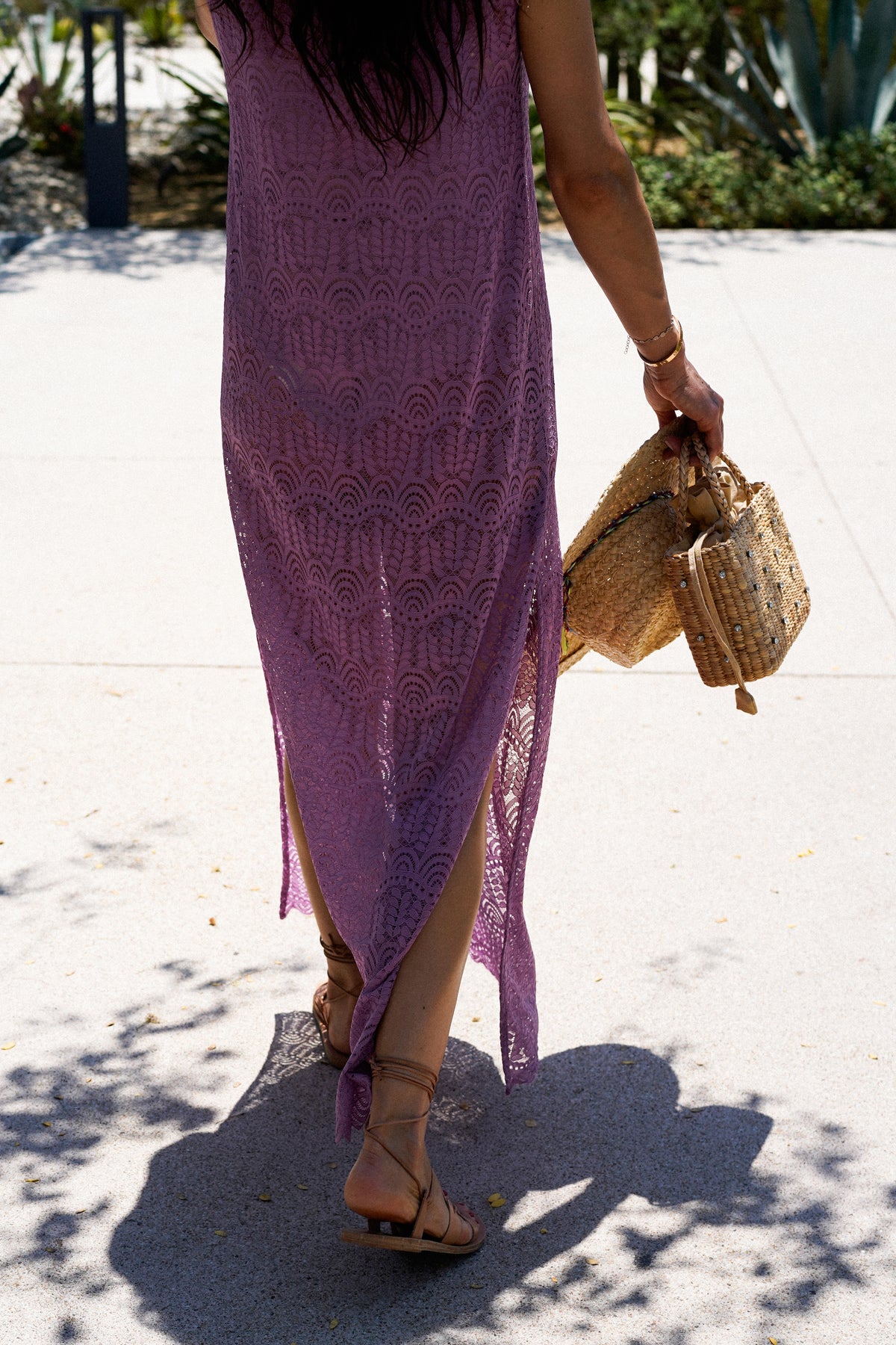 Model wearing the lady & the sailor Long Shift Tunic in lavender lace.