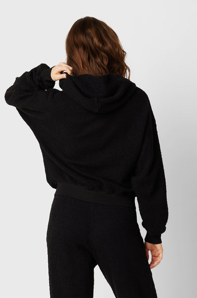 Black fuzzy 2025 zip up hoodie