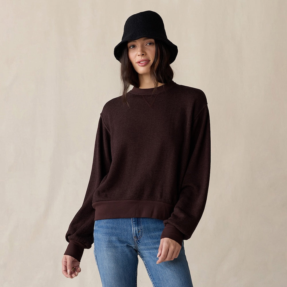 Warm & Cozy Sweatshirts in comfortable fabrics such as Boucle, Organic Cotton & Soft Knit Corduroy.