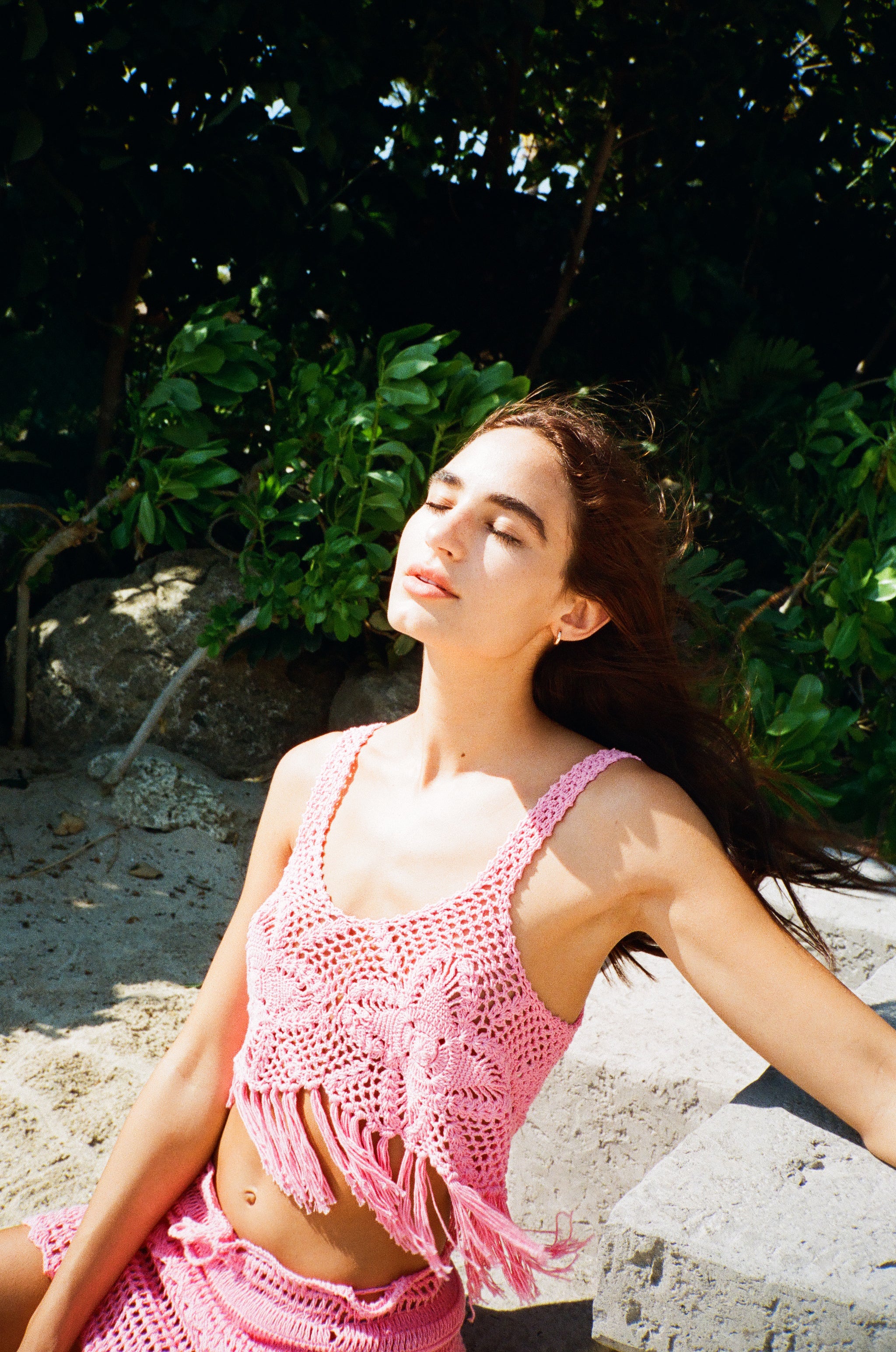 CROCHET FRINGE TANK IN BUBBLEGUM