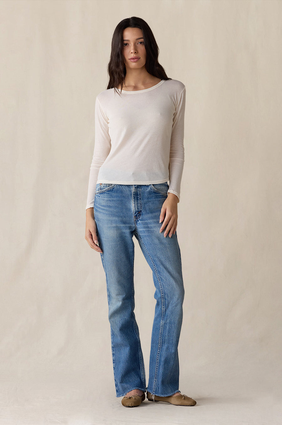 L/S Scoop Tee | Vanilla Sheer Cotton | the lady & the sailor