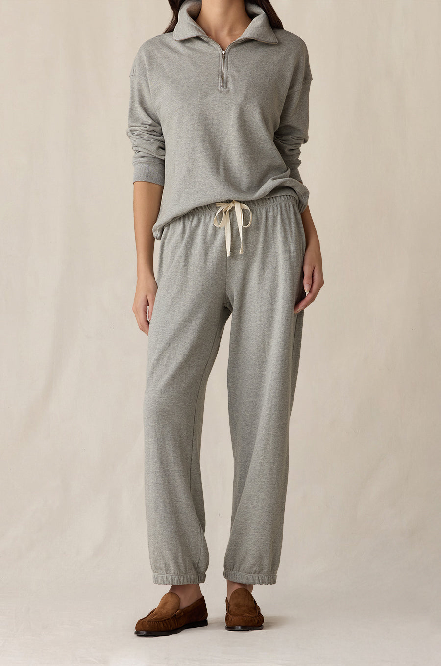 Quarter Zip Sweatshirt and Relaxed Pocket Sweatpant in heather grey terry - the lady & the sailor