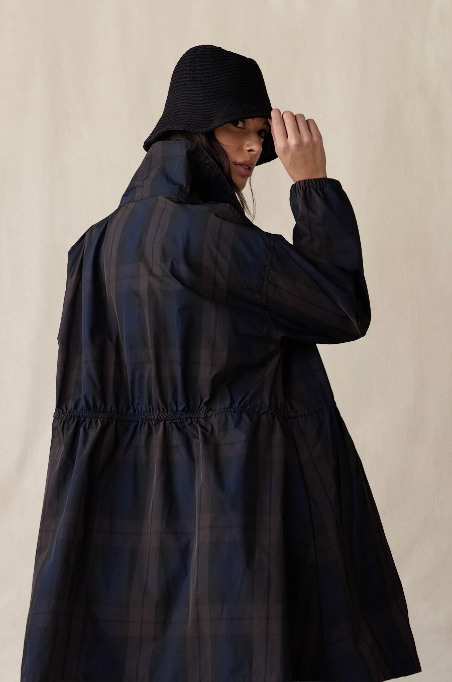 Knit Chapeau in black styled with the Anorak Jacket in midnight tartan, French Flare Pant in navy, and Shrunken BF Tee in stripe - the lady & the sailor
